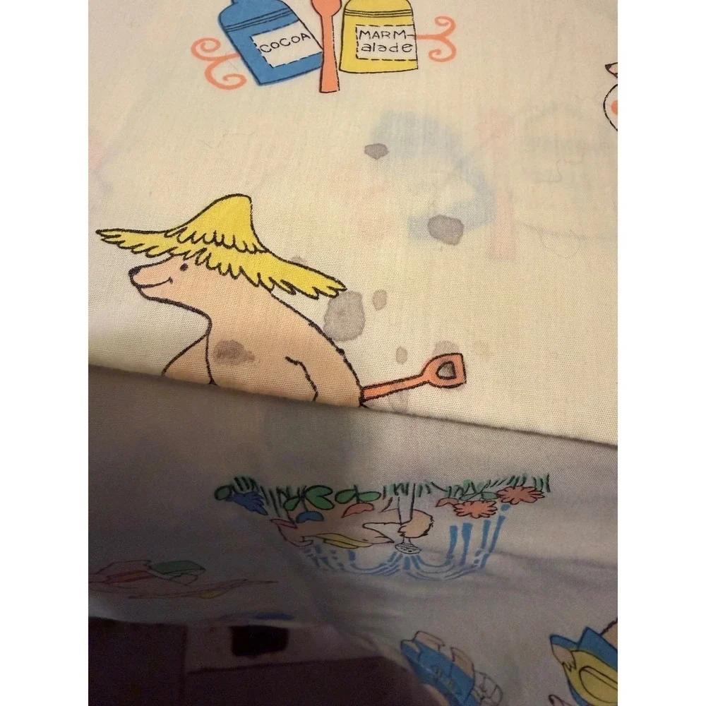 Vintage 1976 Eden Paddington Bear Pillowcase Yellow Graphic Print Kids Bedding‎